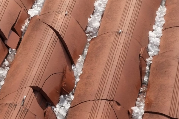 hail stone in between the roof