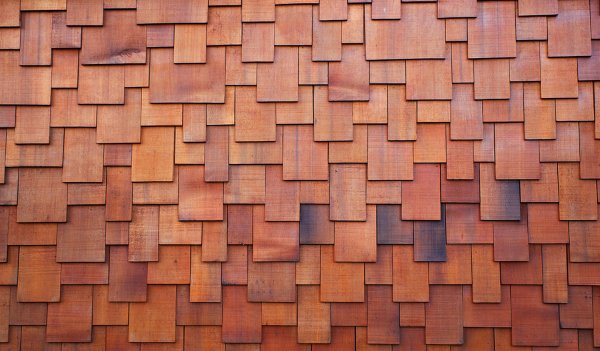 close-up of red cedar wood shingles