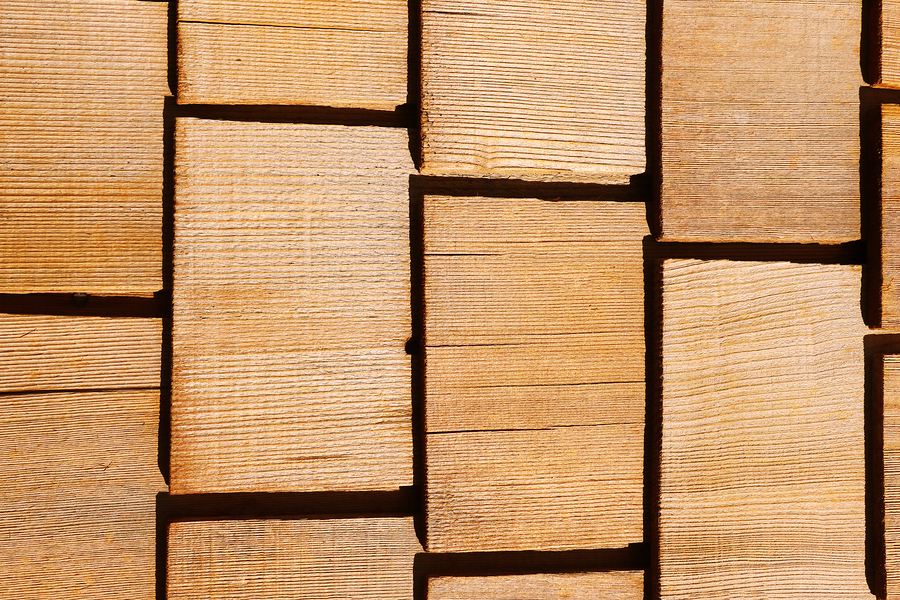 closeup of wood shingle roofing